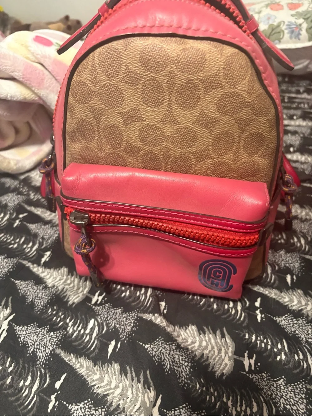 Coach Mini Backpack in Signature Canvas and Pink Leather